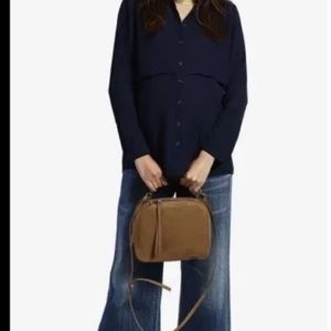 🆕 Loyal hana Maternity nursing button up Blouse Large L Navy Blue Long Sleeve